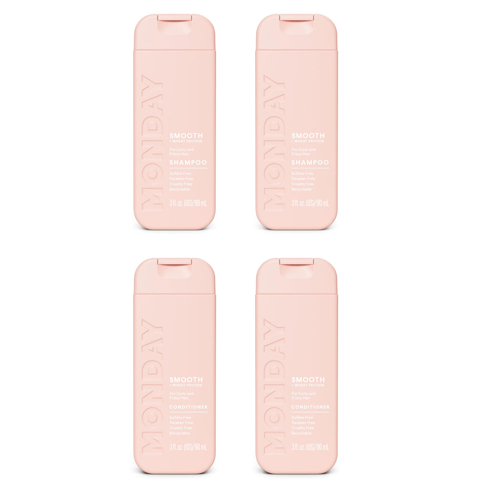 MONDAY Haircare Smooth champú, botella visible para cabello suave y control del encrespamiento.