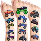 Monster Truck Tattoos eight-sheet pack for kids' parties delivers bold, fun designs and easy pre-cut application.
