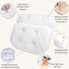 Monsuri deluxe bath pillow shoulder support for improved comfort during soaks.