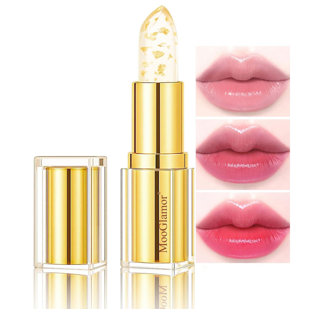 MooGlamor labial cambia color con lámina de oro dorado, efecto único para cualquier ocasión