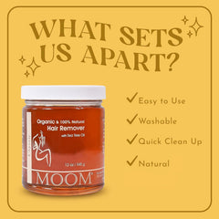 MOOM sugar wax warming image showing microwave use for easy waxing.