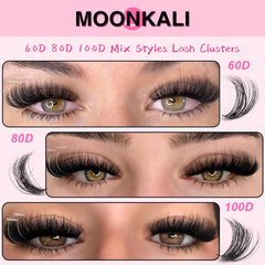 MOONKALI lash clusters 100D create bold volume for evening looks.