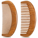 Moreinday two-pack wooden combs with green sandalwood for gentle detangling and scalp massage.