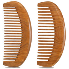 Moreinday two-pack wooden combs with green sandalwood for gentle detangling and scalp massage.