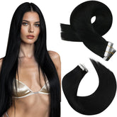 Moresoo black tape-in hair extensions with skin-weft blend for discreet volume