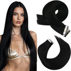 Moresoo black tape-in hair extensions with skin-weft blend for discreet volume