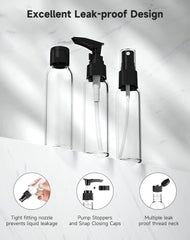 Morfone travel bottles kit flip bottles for compact, easy dispensing.