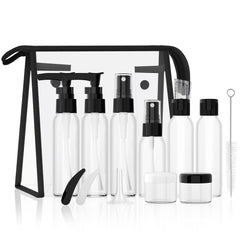 Morfone travel bottles kit with leak-proof pumps for secure on-the-go toiletries.