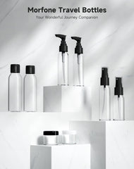 Morfone travel bottles kit spray bottles for quick, mess-free liquids.