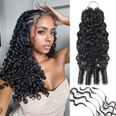 MORGENSTAR Feather Crochet Hair 18in Burmese Curly close-up shows natural blend and lightweight feel.