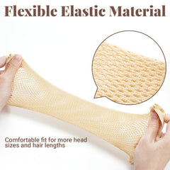 MORGLES beige wig cap stretched to fit various head sizes for comfort.