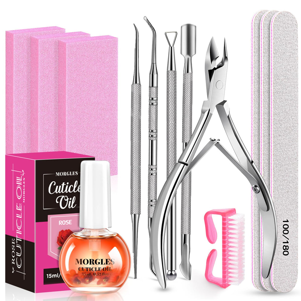 MORGLES Cuticle Remover Kit rose cuticle oil for nourished nails.