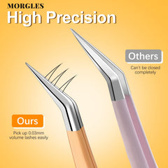 MORGLES pointed tweezer for lash isolation with ultra-fine tips and secure grip.