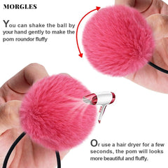 MORGLES soft faux fur pom pom hair tie with plush hold