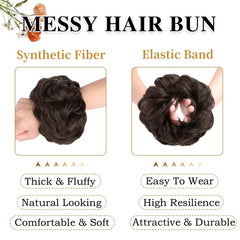 Morica dark brown messy bun blends with natural hair.