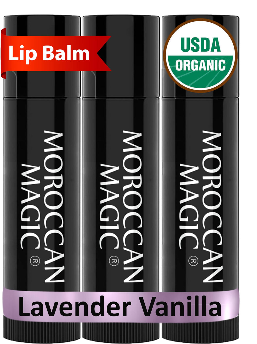 Moroccan Magic Lavender Vanilla Lip Balm pack glides on smoothly for lasting moisture