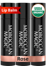 Moroccan Magic Rose Lip Balm 3-pack front view for ultra-hydration.