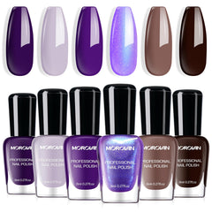 Morovan nail polish set with dark brown-purple bottle showing autumn-ready color and finish