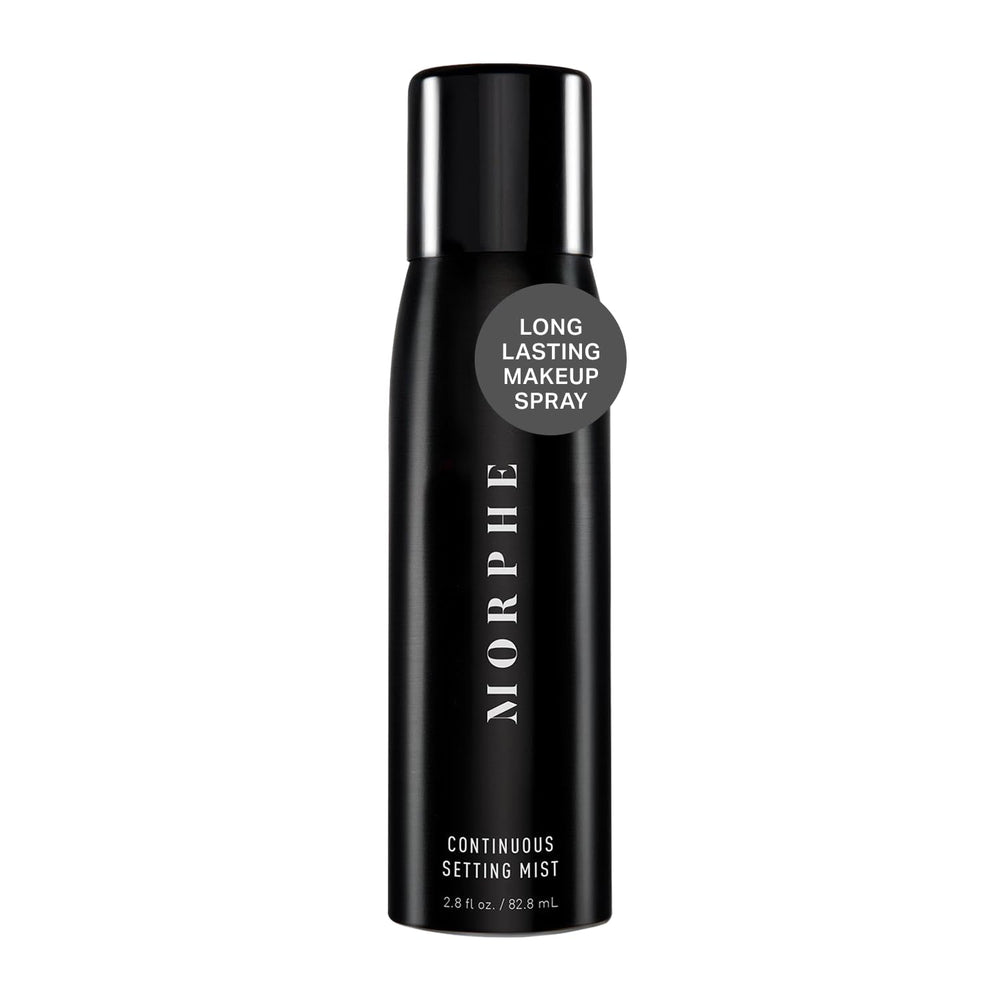 MORPHE Continuous Setting Mist bottle close-up for extended wear with a natural finish
