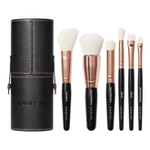 MORPHE Rose Away 6-piece brush set with rose-gold accents, ideal for on-the-go makeup.