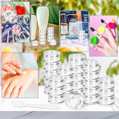 MotBach round cosmetic jars with leakproof seal for samples.