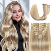 Motfin Balayage Invisible Remy clip-in extensions deliver a seamless 18-inch look.