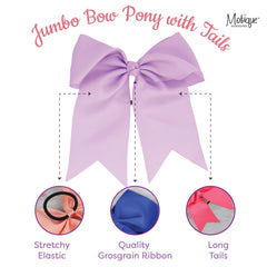 Motique White Jumbo Bow Pony with Tails, close-up, grosgrain ribbon texture for a polished look.