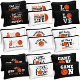 Moukeren basketball makeup bag with cheering words for easy cosmetic organization on the go.