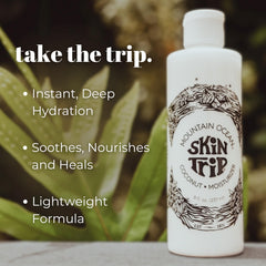 Mountain Ocean Skin Trip lotion texture closeup suggests fast absorption with non-greasy feel