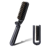 Mozeat Lens folding brush open showing natural boar bristles for smooth styling