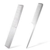 Mozeat Lens stainless steel rat-tail comb side view with anti-static teeth for smooth styling