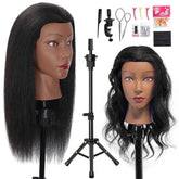 MQHIHI 18-inch mannequin head with real hair for lifelike braiding practice.