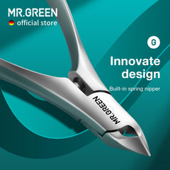 MR.GREEN Cuticle Nippers ergonomic curved handle for comfortable, precise trimming.