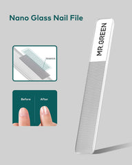 MR.GREEN Nano glass nail file in action polishes natural nails.