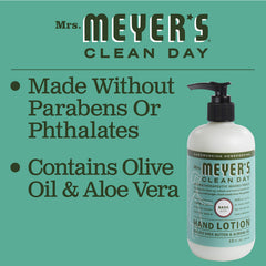Cruelty-free Leaping Bunny label on Mrs. Meyer's Basil hand lotion