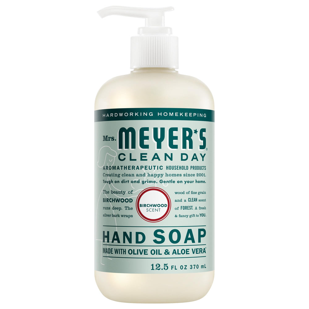 Mrs. Meyer's Birchwood hand soap bottle ready for a refreshing cleanse.