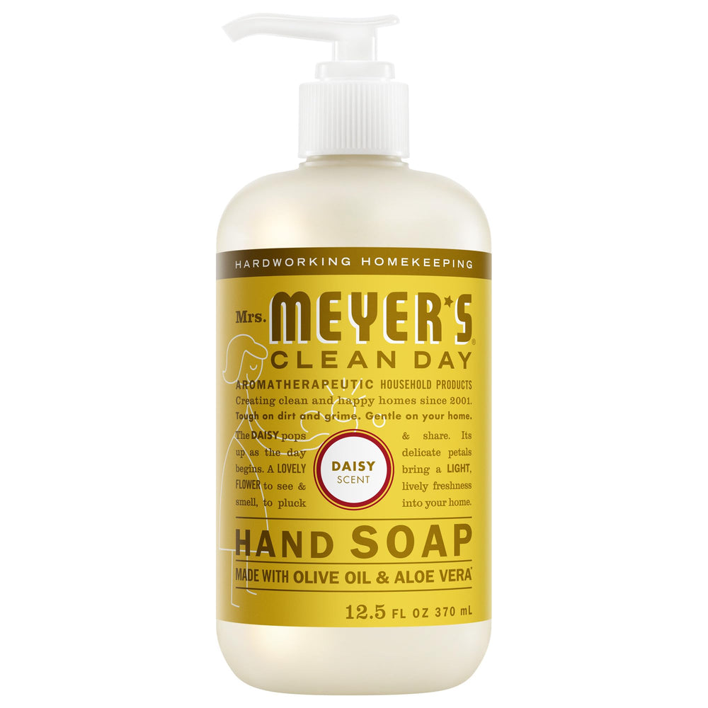 Mrs. Meyer’s Clean Day Daisy bottle showcases fresh fragrance and soft hands.