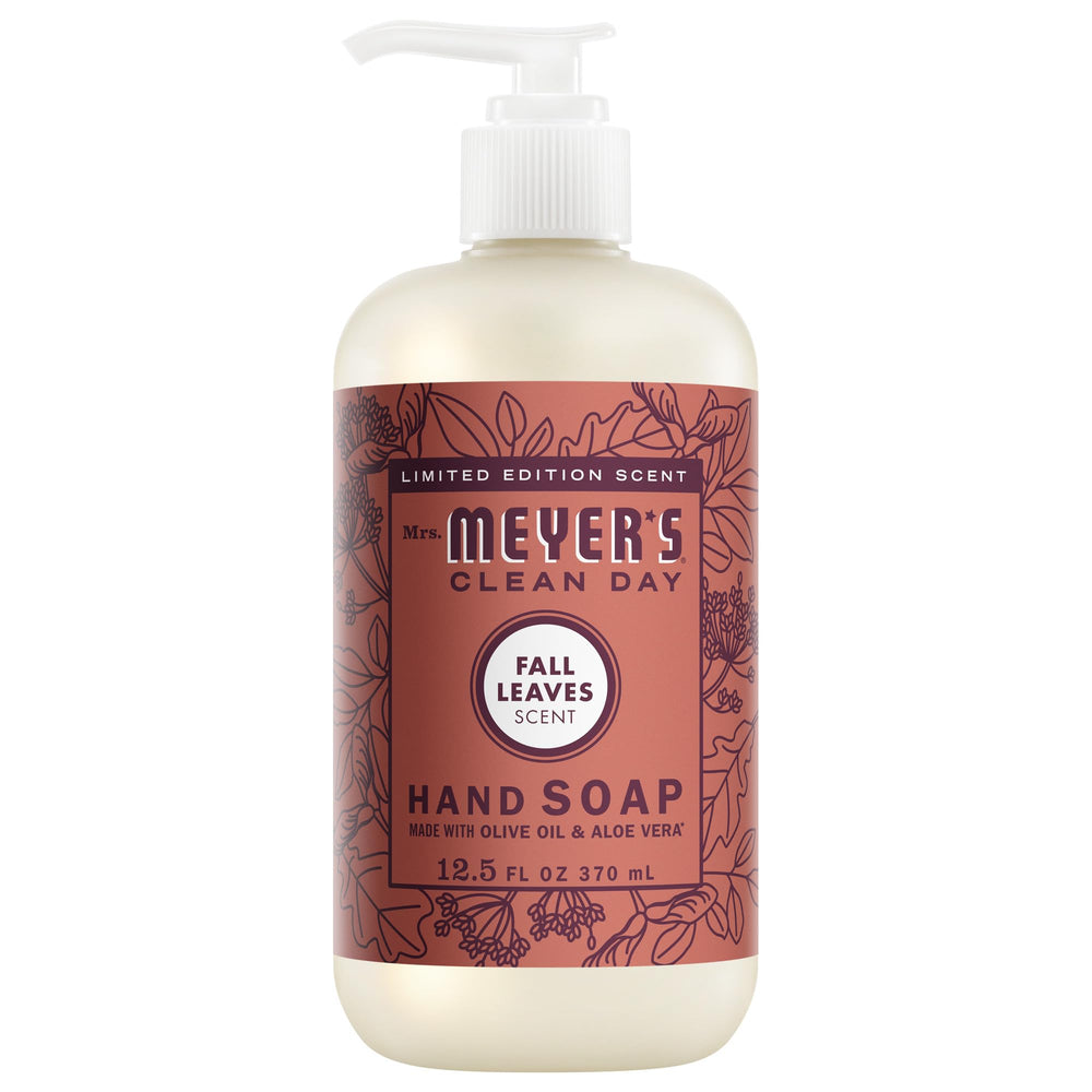 Mrs. Meyer's Clean Day Fall Leaves bottle for refreshing hand cleansing.