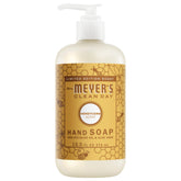 Mrs. Meyer's Clean Day Honeycomb hand soap bottle front view for gentle cleansing.