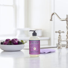 Hands lathering with Mrs. Meyer's Clean Day hand soap during a routine wash.