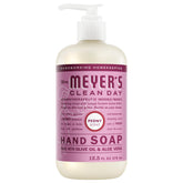 Mrs. Meyer's Clean Day Peony hand soap bottle with Peony label on a bathroom shelf
