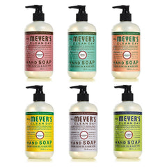 Mrs. Meyer's Clean Day rosemary hand soap bottle for a refreshing scent and clean hands.