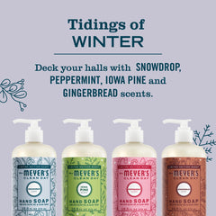 Mrs. Meyer's Clean Day Holiday Hand Soap Iowa Pine bottle presents a woodsy scent for kitchen sinks.