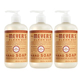 Mrs. Meyer's Clean Day jabóN de manos en botella tres-pack para uso diario.