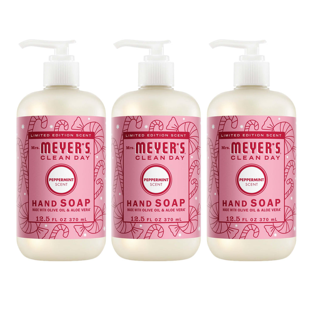 Jabón para manos de Mrs. Meyer's Clean Day en botella de mentol, aroma fresco y limpieza suave.