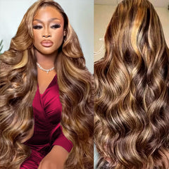 MSCLARA 30in highlight body wave wig front view with natural lace front for daily wear