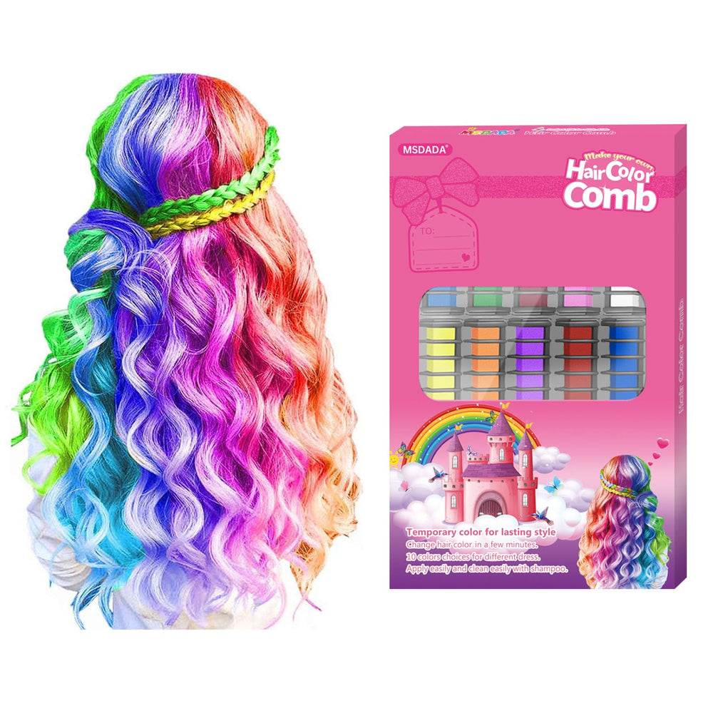 MSDADA 10-color hair chalk comb set for vibrant temporary color on hair.