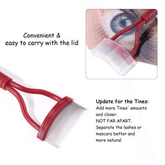 MSQ mascara applicator in red promotes quick, even mascara distribution