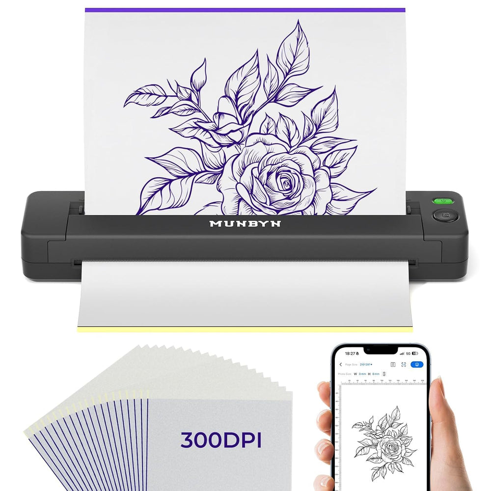 MUNBYN ITP06 300DPI print head delivers crisp tattoo stencils.