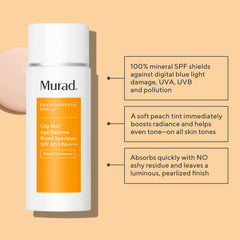 Murad City Skin Age Defense SPF 50 applied to fingertips for quick daily protection.